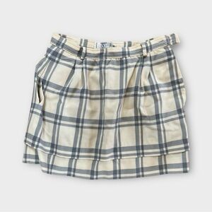 Vintage Valentino Striped Plaid White Pleated Mini Skirt